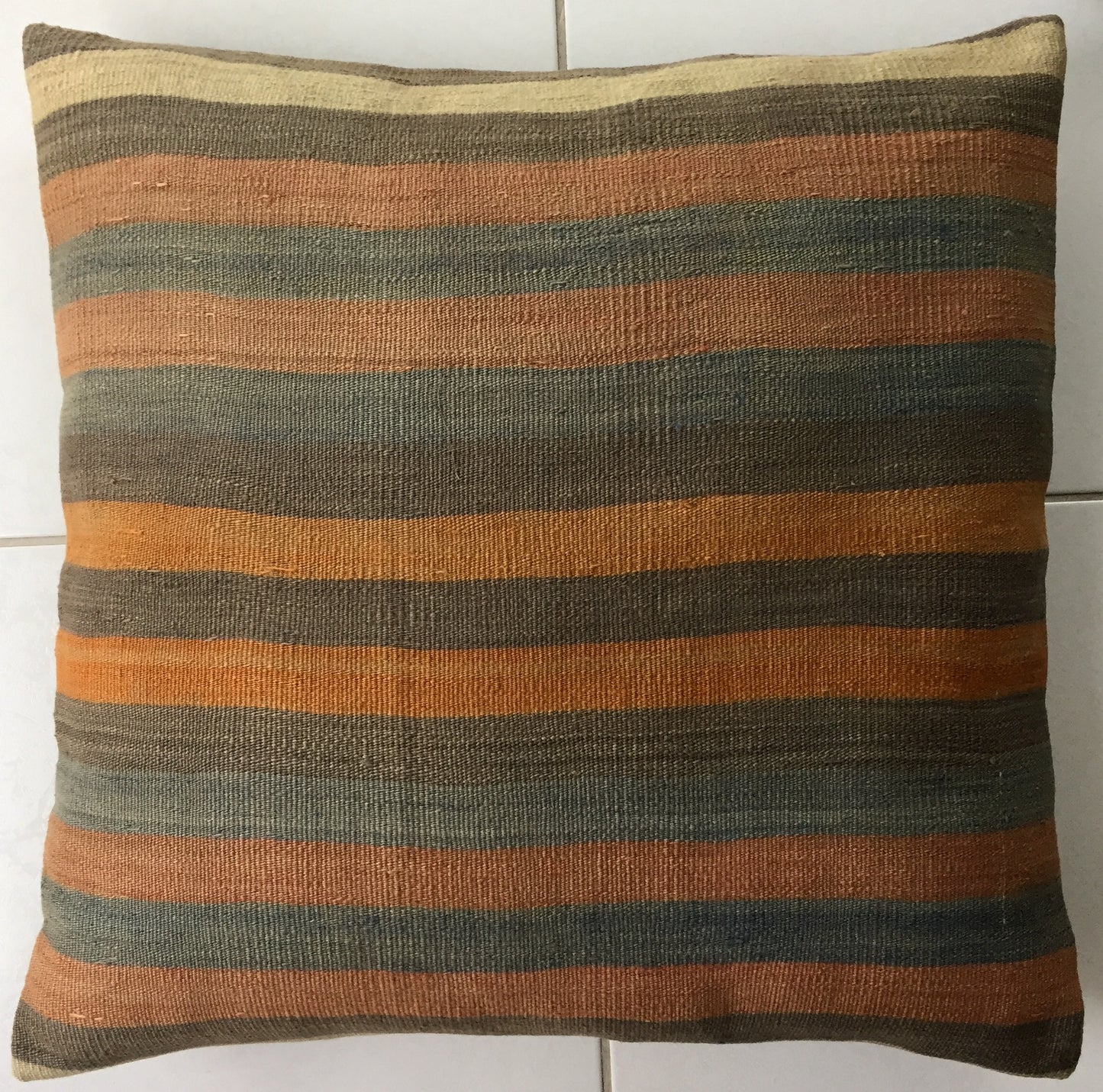 Kissen Kelim Alte Nomaden Vintage Handgewebt Orientalisch Beige Grau