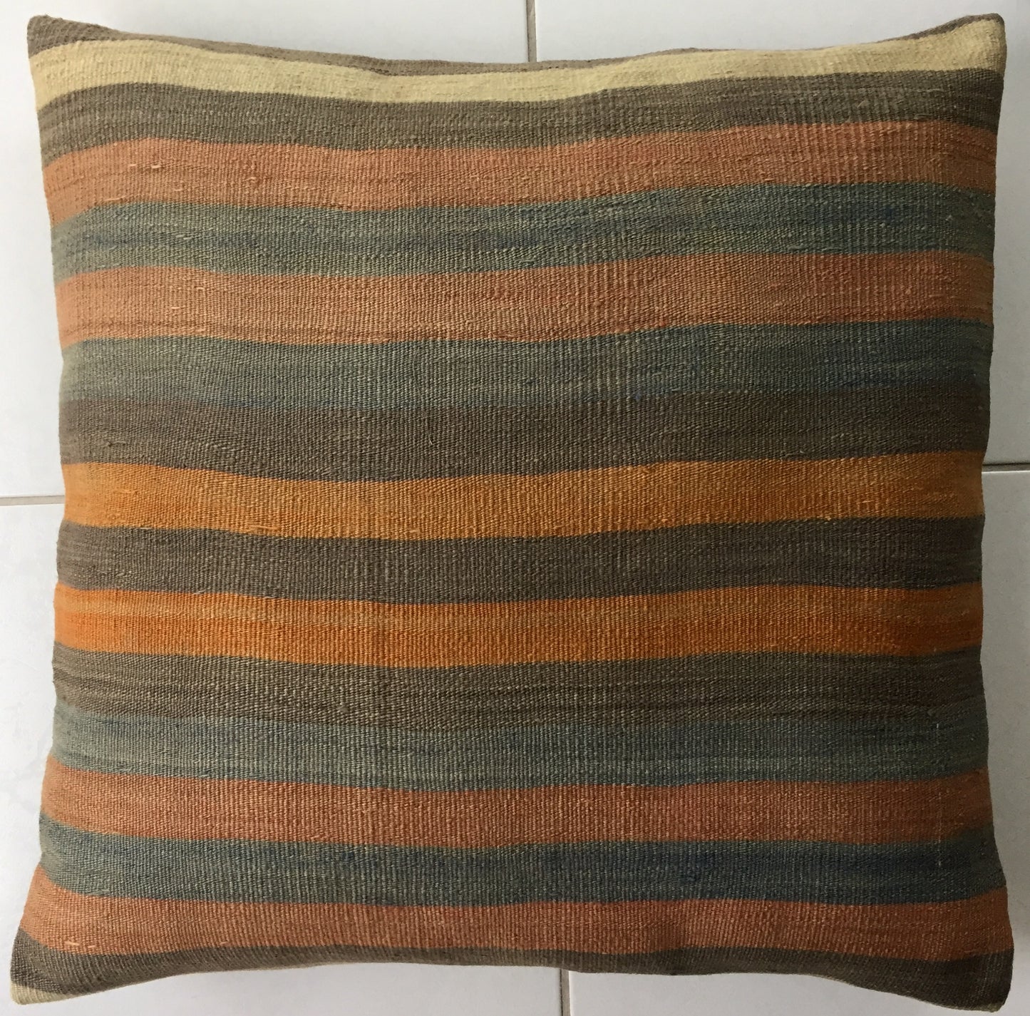 Kissen Kelim Alte Nomaden Vintage Handgewebt Orientalisch Beige Grau