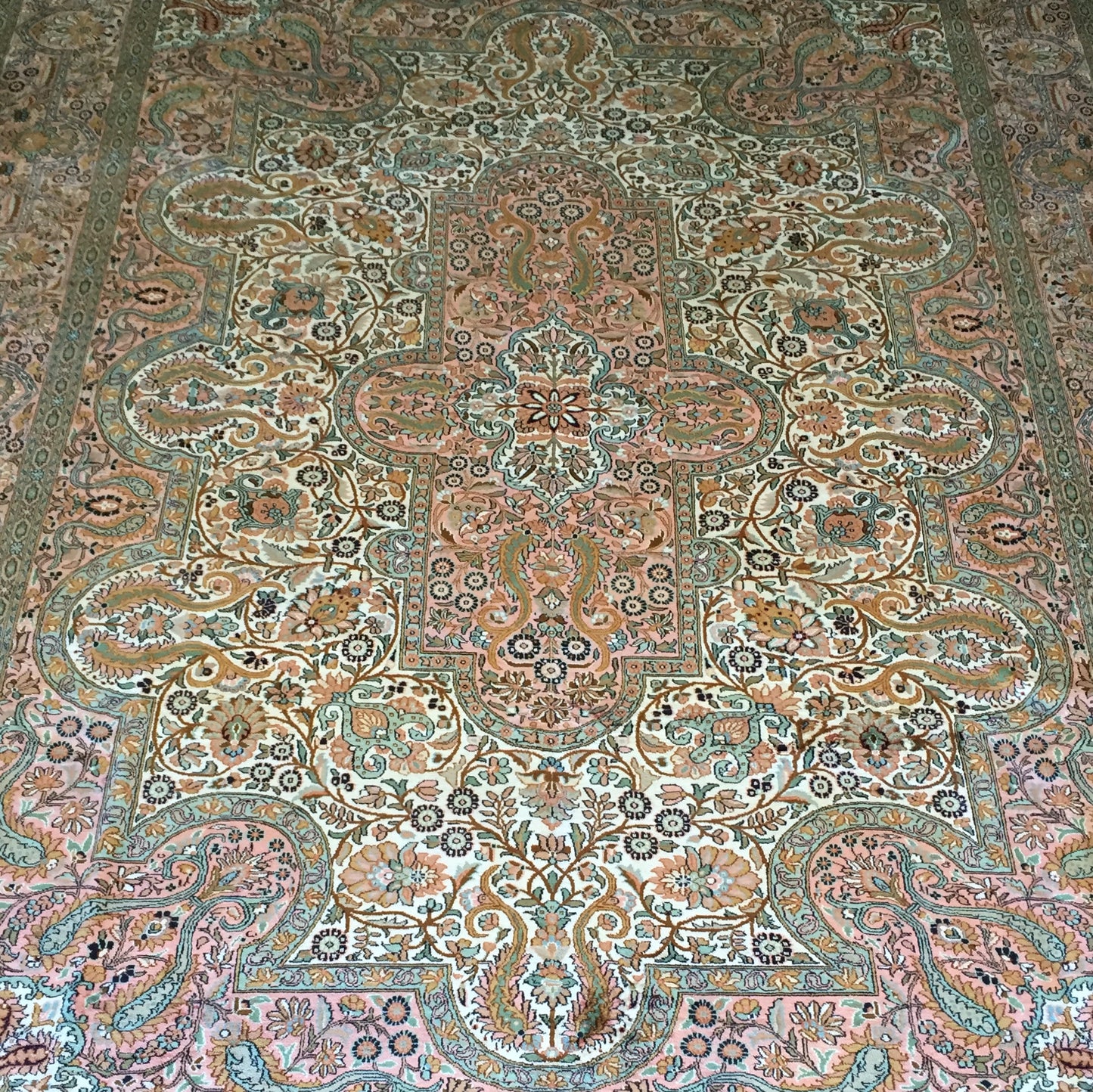 Teppich Kashmir Seide Handgeknüpfte Orient Rosa Beige