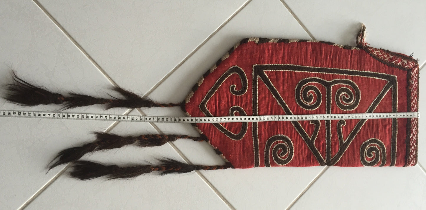 Antik Tasche Ok- Bash Sammlerstück Kirgisen Fils Bestickt 20.Jahrhundert Rot Grau