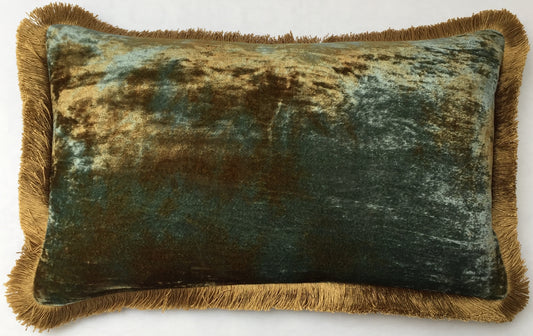 Anke Drechsel Kissen PLAIN Gold Fringe Shaded Lake Seiden Samt GrünBlau