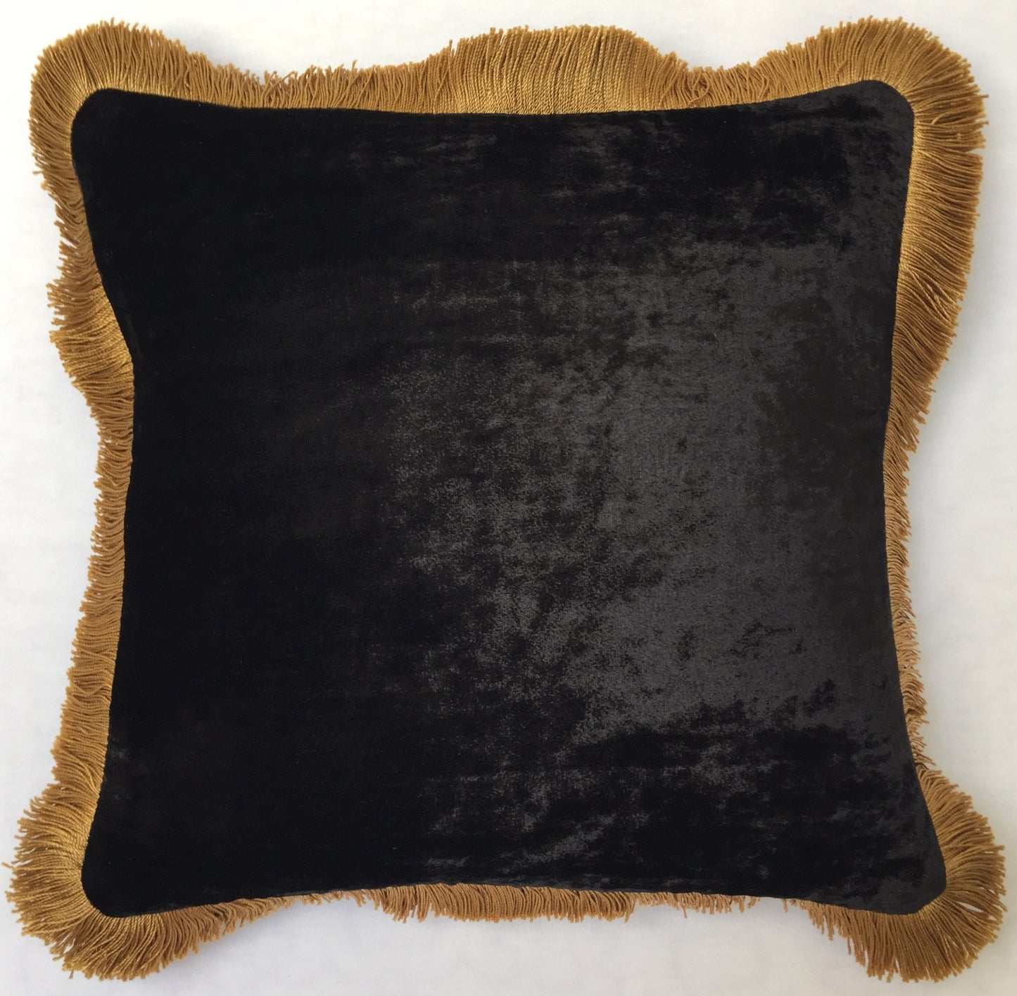 Anke Drechsel Kissen PLAIN Gold Franzen Schwarz Seiden Samt