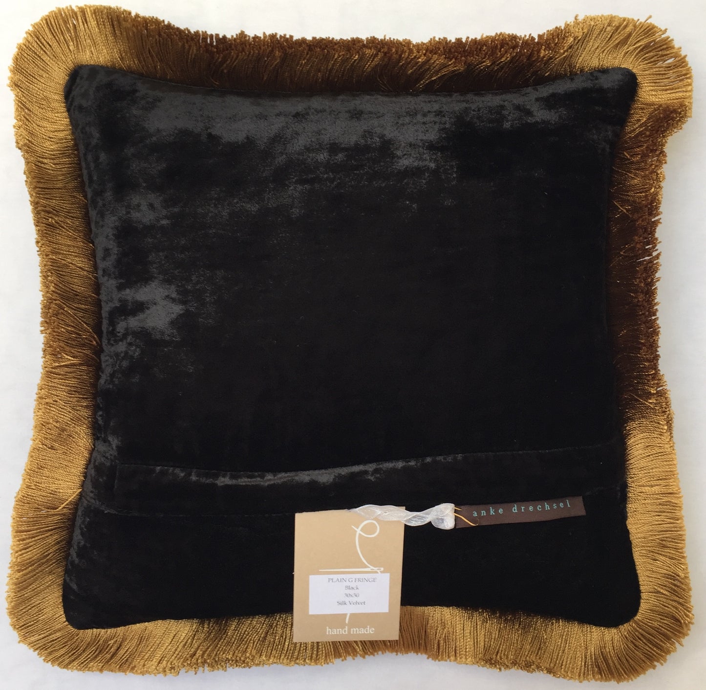Anke Drechsel Kissen PLAIN Gold Franzen Schwarz Seiden Samt