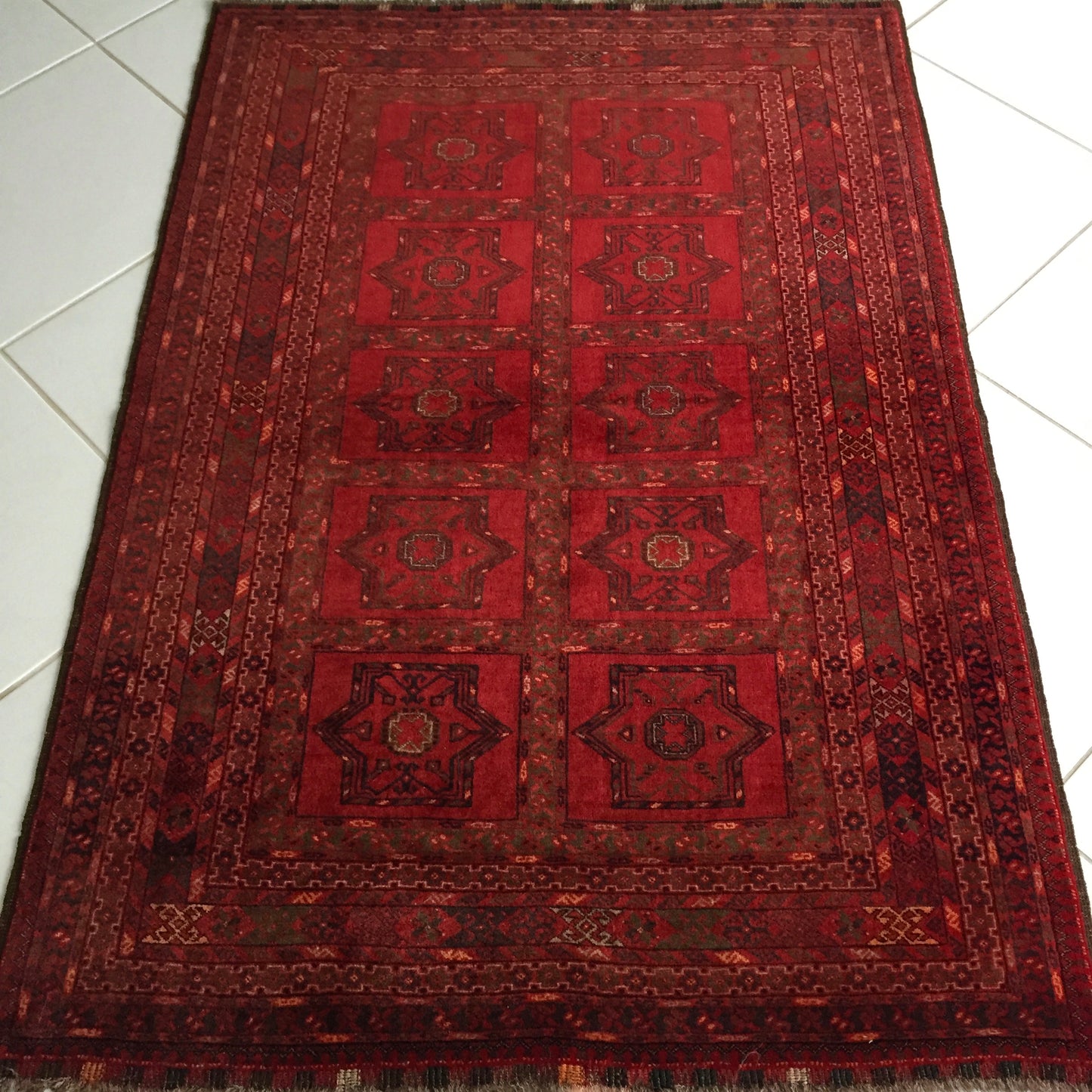 Teppich Afghan Kunduz Alte Turkmen Original Handgeknüpfte Orientteppich Rot