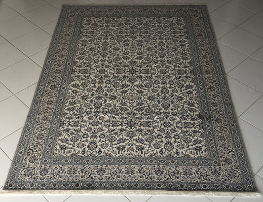 Perserteppich Nain 4La Seide Wolle Handgeknüpfte Orient Teppich Beige Blau