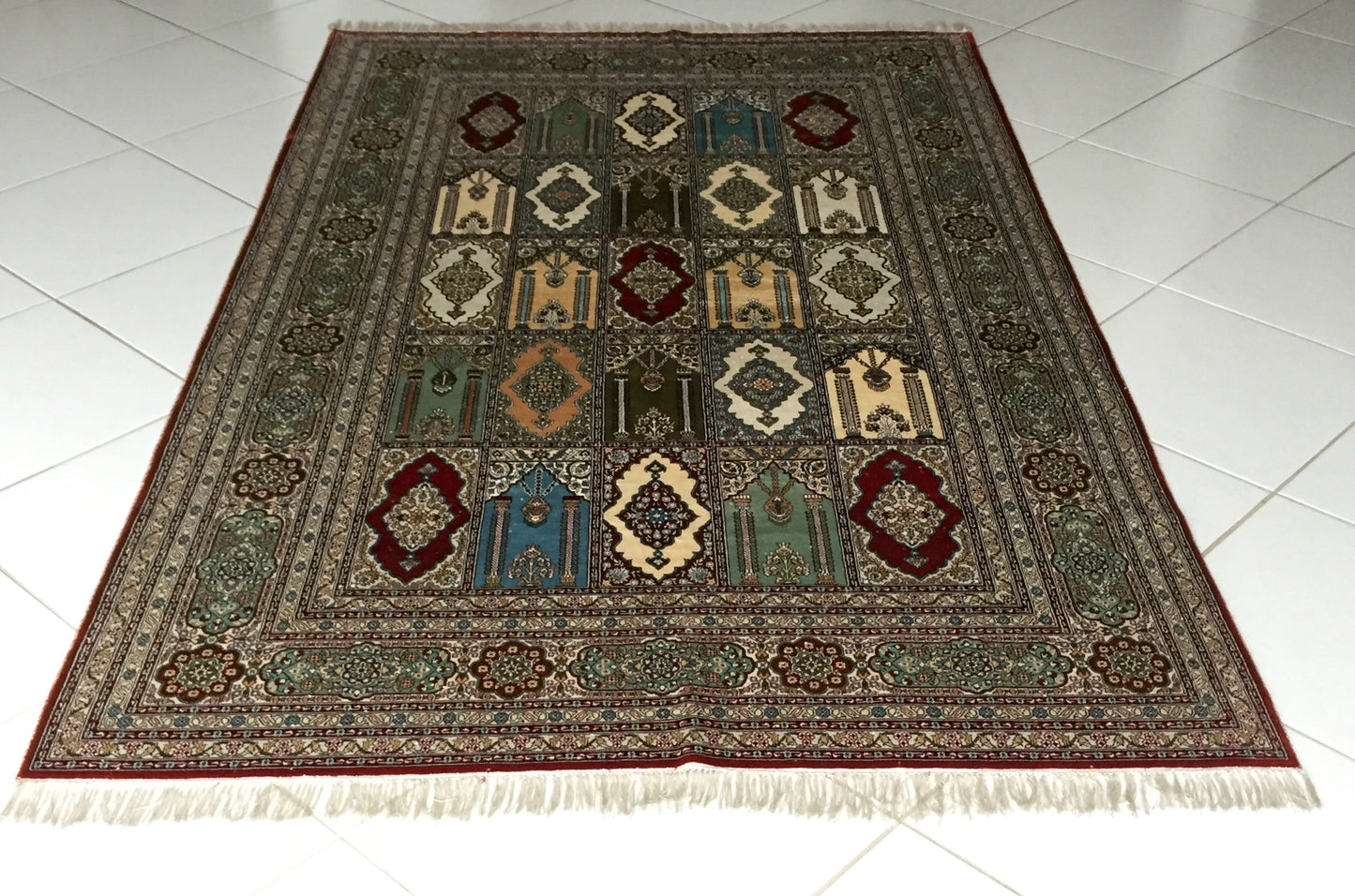Teppich Seide China Orient Handgeknüpft Grün Mehrfarbig