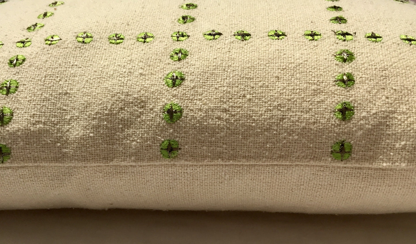 Anke Drechsel Kissen Creme Mint Bestickt Tussah Seide Beige Grün