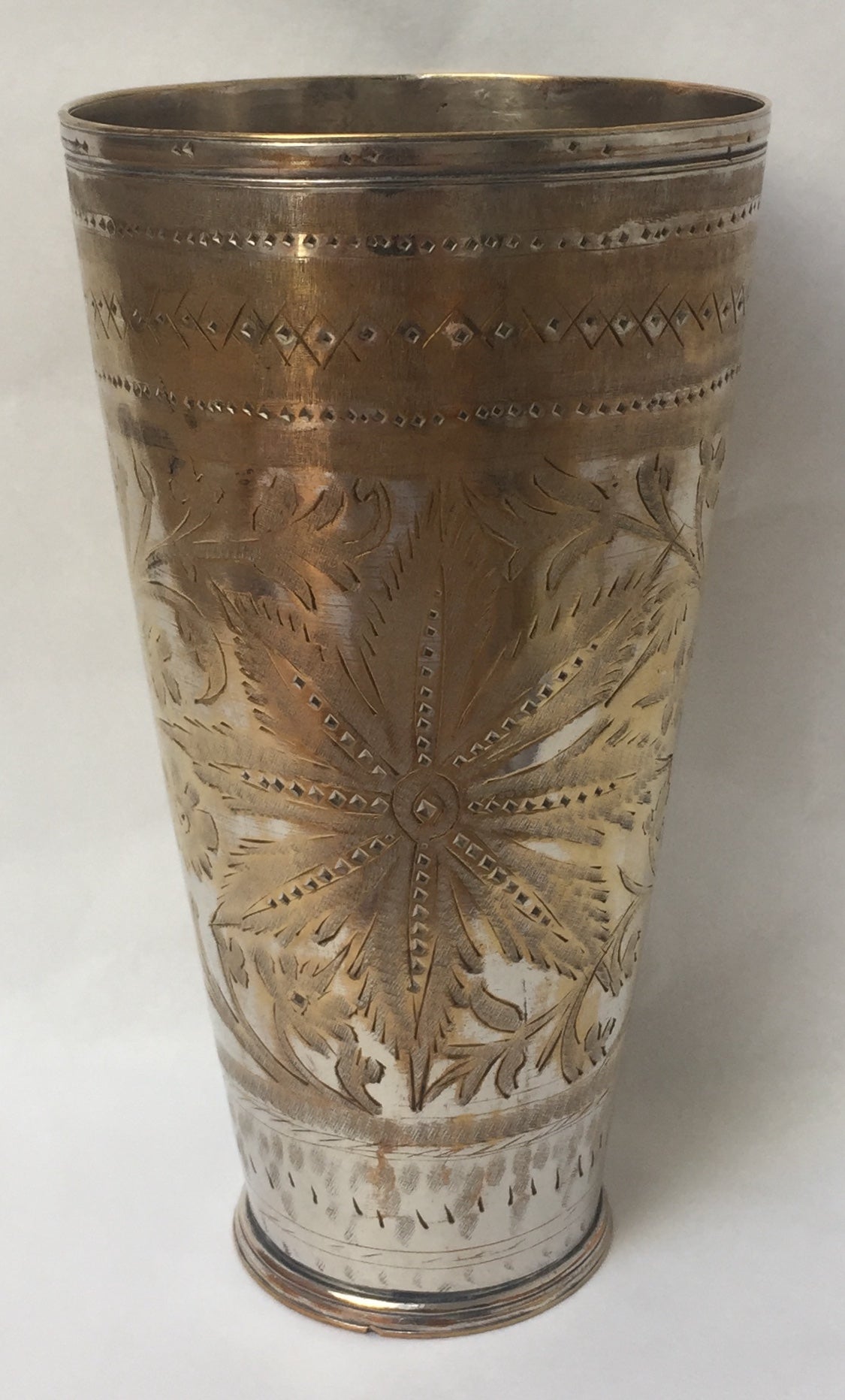 Becher Alte Afghan Messing Wasserbecher Vase Stiftbecher Gravur Handarbeit Gold Silber