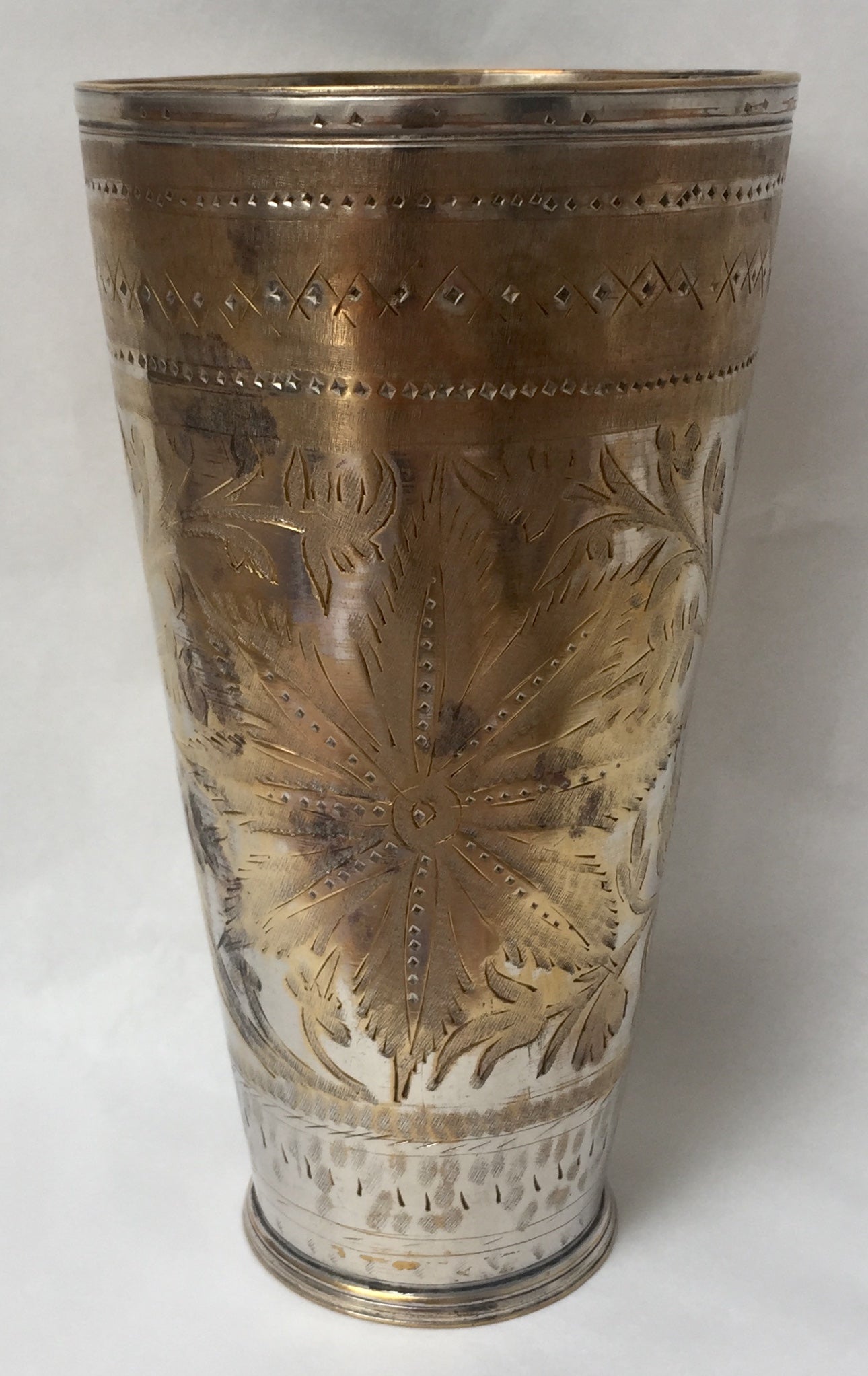 Becher Alte Afghan Messing Wasserbecher Vase Stiftbecher Gravur Handarbeit Gold Silber