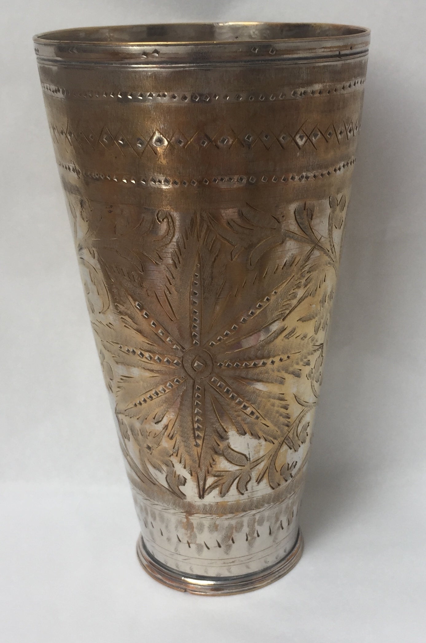 Becher Alte Afghan Messing Wasserbecher Vase Stiftbecher Gravur Handarbeit Gold Silber