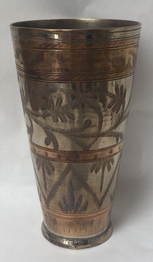 Becher Alte Messing Vase Wasserbecher Stiftbecher Silber Gold Gravur Handarbeit