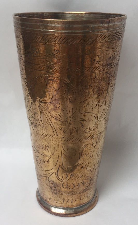 Antik Messing Becher Vase Wasserbecher Stiftbecher Gold Gravur Handarbeit