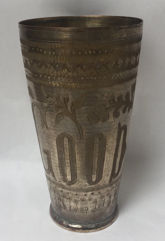 Becher Alte Messing Vase Wasserbecher Silber Gold Good luck Gravur Handarbeit
