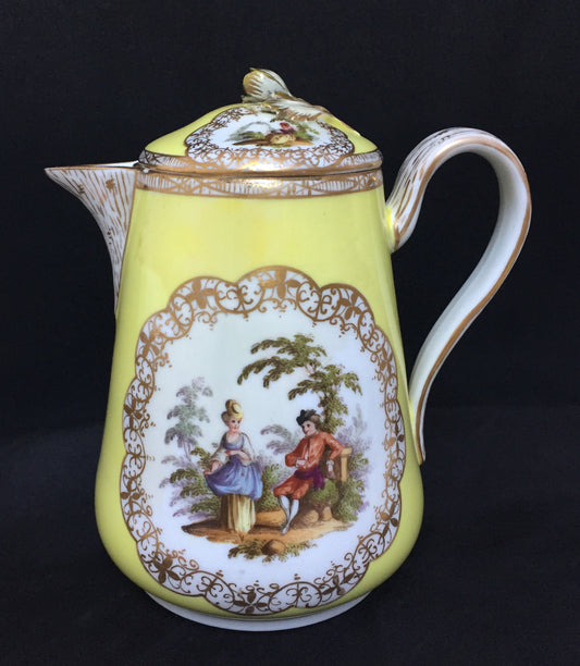 Meissen Porzellan Kaffeekanne 1800 Seltene Kanne Landschaft und Menschen 2.Wahl