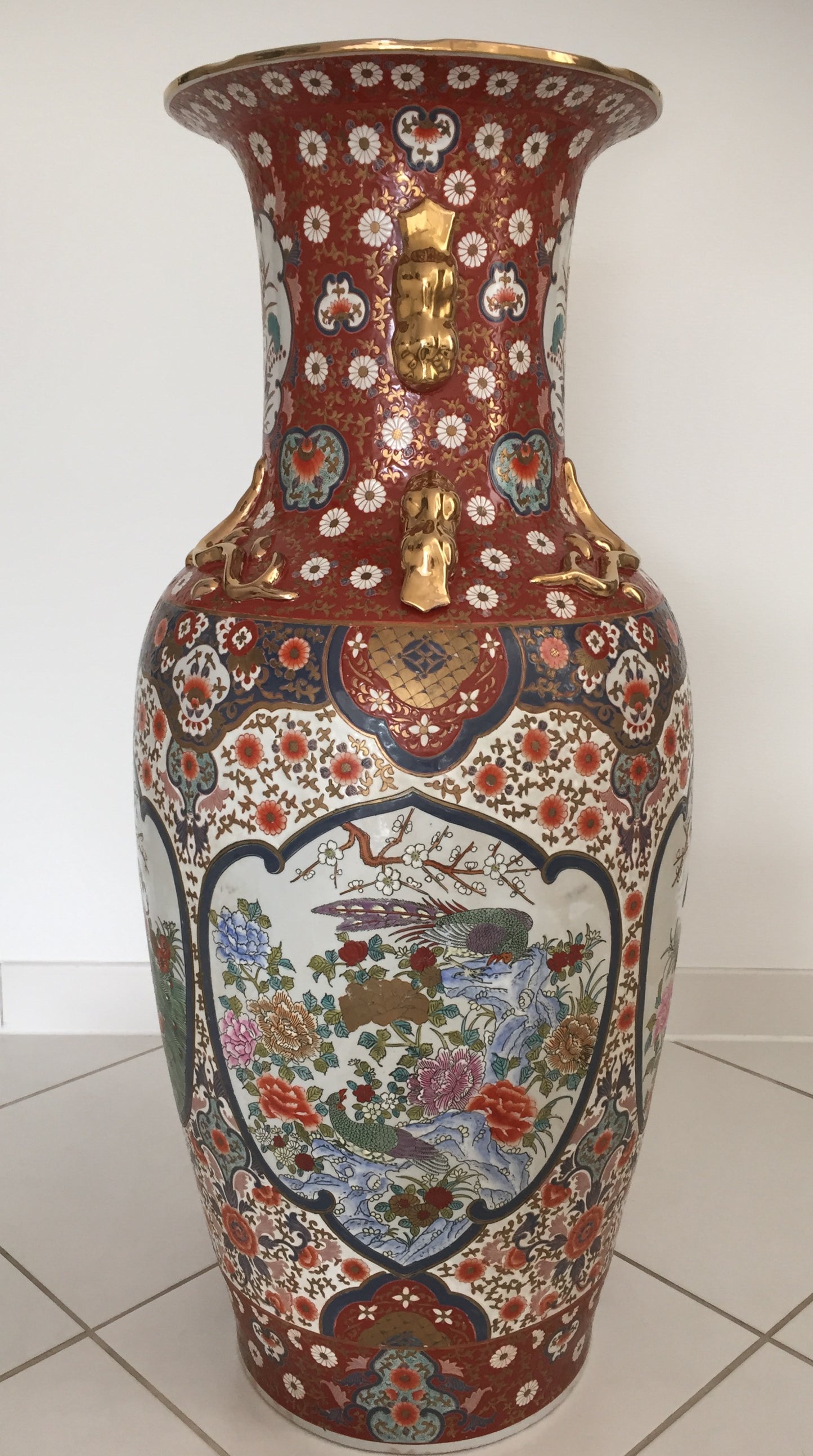 Vase Alte China Emaille Miniatur Bronze Gold Stehvase Keramik Handarbeit Signiert 20.Jh