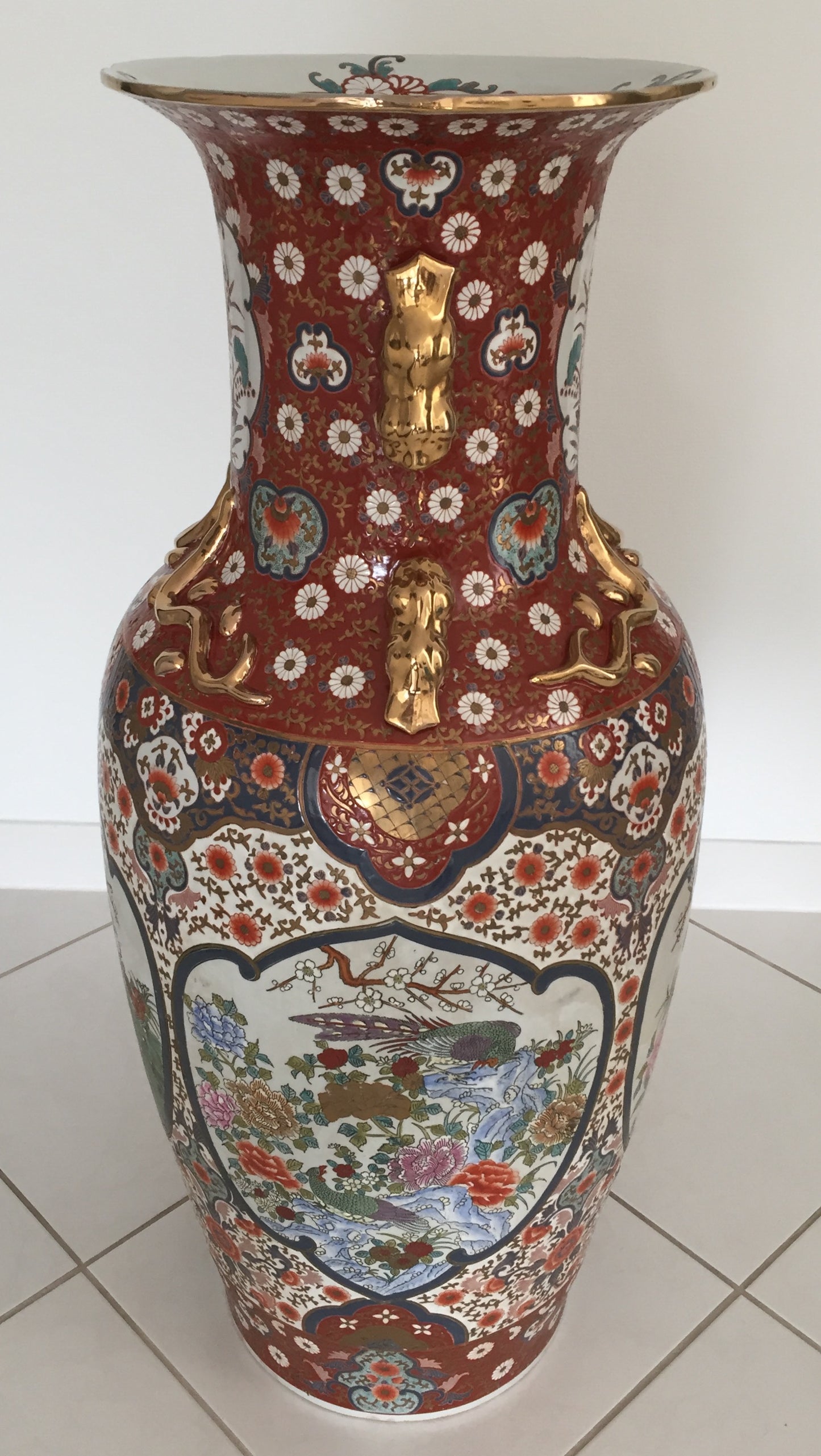 Vase Alte China Emaille Miniatur Bronze Gold Stehvase Keramik Handarbeit Signiert 20.Jh