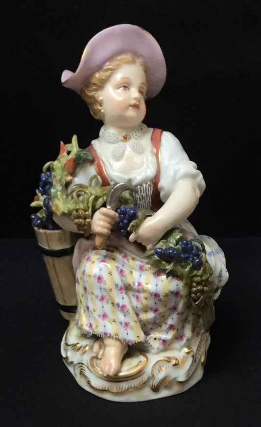 Meissen Figur Gärtnerin mit Trauben 1800 1. Wahl Porzellan Frau