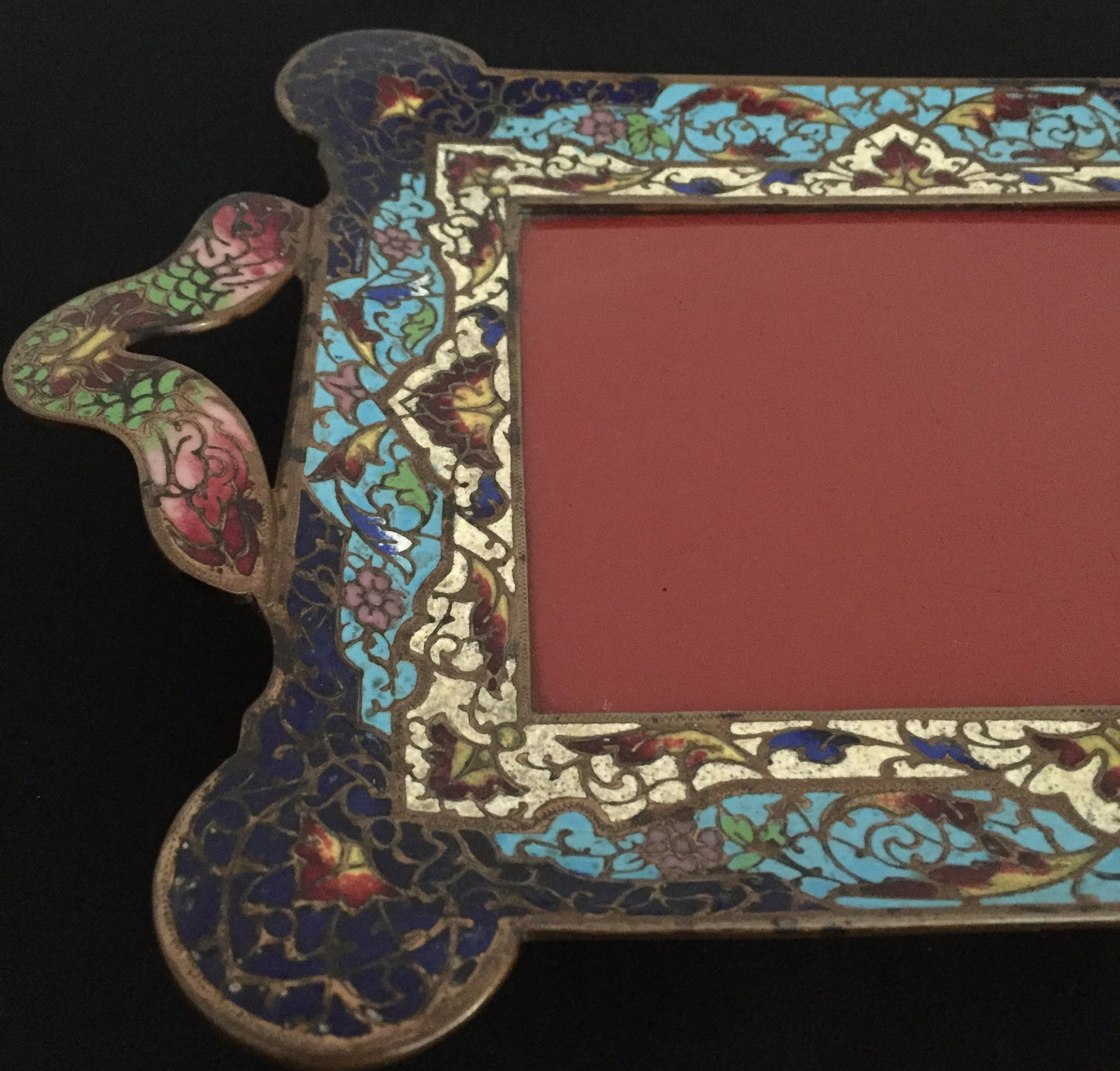Tablet Cloisonne Emaille Messing Seltene Platte Antike Bilderrahmen Frankreich Blau