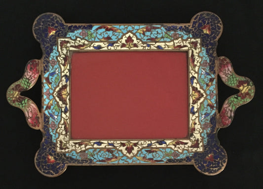 Tablet Cloisonne Emaille Messing Seltene Platte Antike Bilderrahmen Frankreich Blau