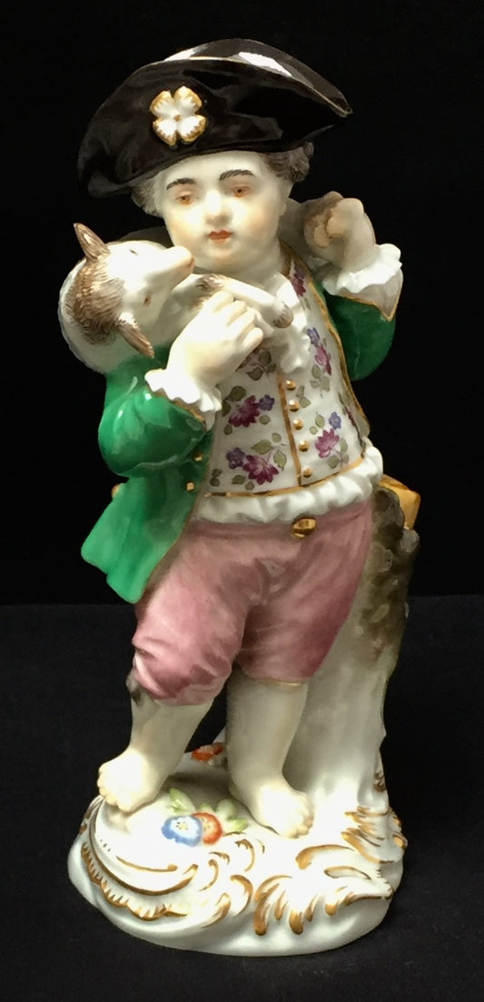 Meissen Schäfer mit Lamm 1. Wahl Modell Acier Porzellan Figur Bunt Gold Staffiert
