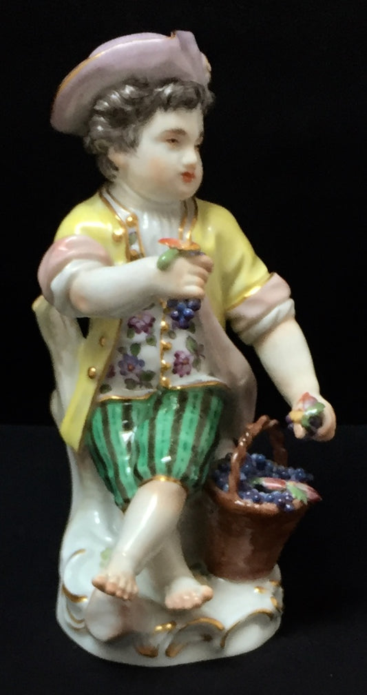 Meissen Figur Gärtnerkind mit Traubenkorb 1. Wahl Porzellan Bunt Kändler
