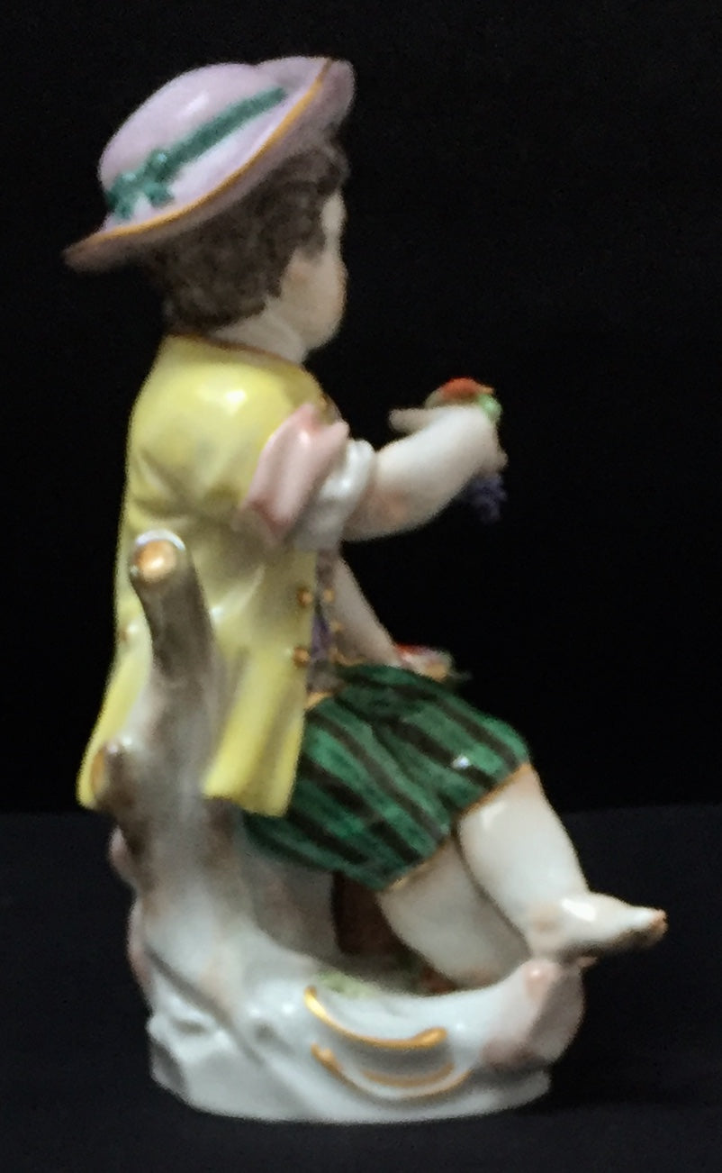 Meissen Figur Gärtnerkind mit Traubenkorb 1. Wahl Porzellan Bunt Kändler