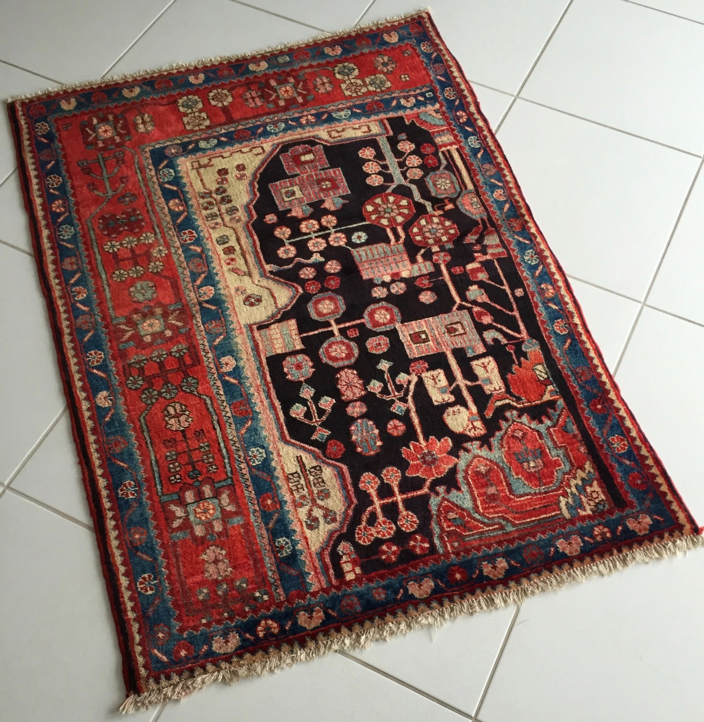 Teppich Wagireh Handgeknüpft Nahavand Vagireh Orient Rot Rosa Blau Schwarz