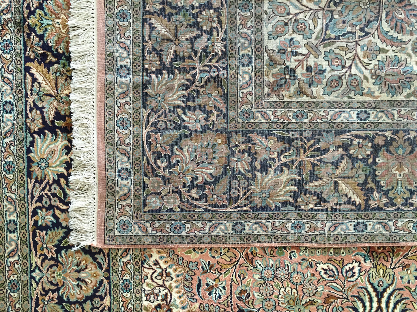 Teppich Kashmir Seide Handgeknüpfte Orient Rosa Beige