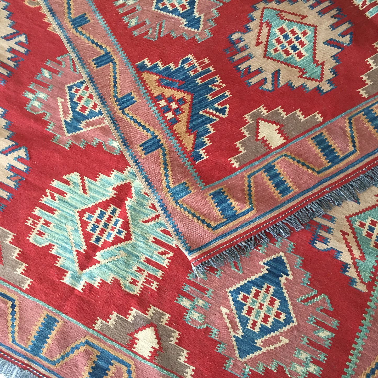 Teppich Kelim Afghan Uzbeki Nomaden Handgewebte Orient Rot Mehrfarbig