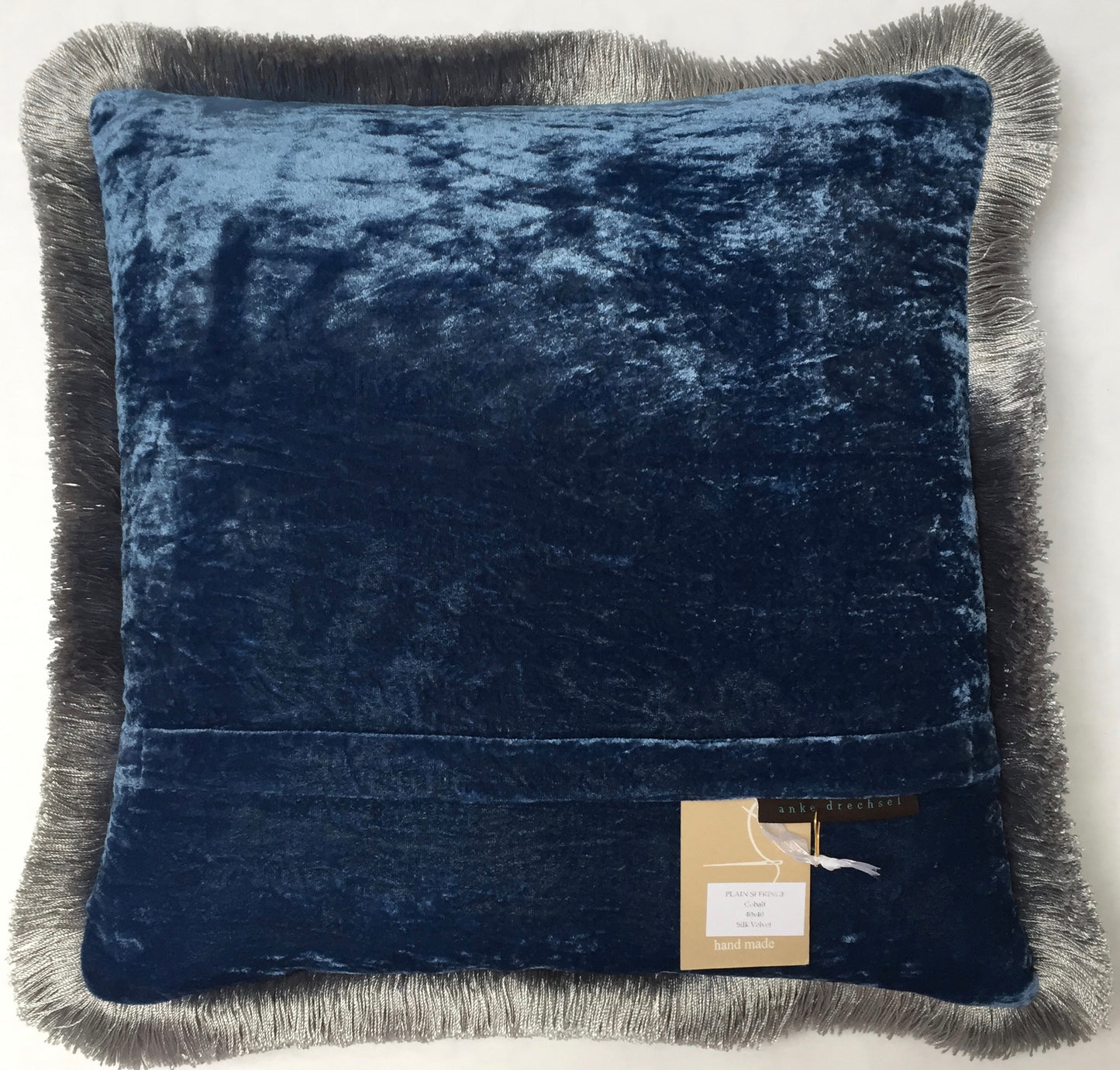 Anke Drechsel Kissen PLAIN Silber Franzen Seiden Samt Cobalt Blau