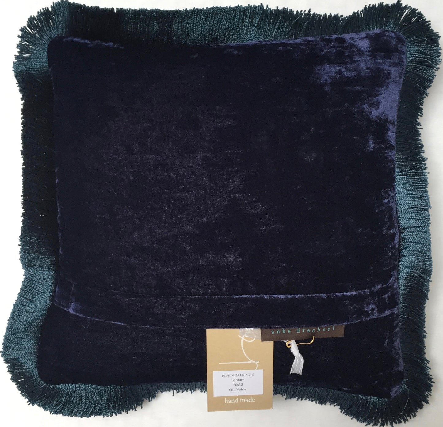 Anke Drechsel Kissen PLAIN Indigo Fringe Saphire Seiden Samt Blau