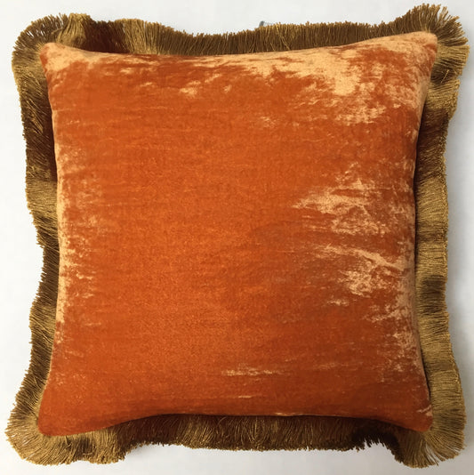 Anke Drechsel Kissen PLAIN Gold Franzen Tangerine Seiden Samt Orange