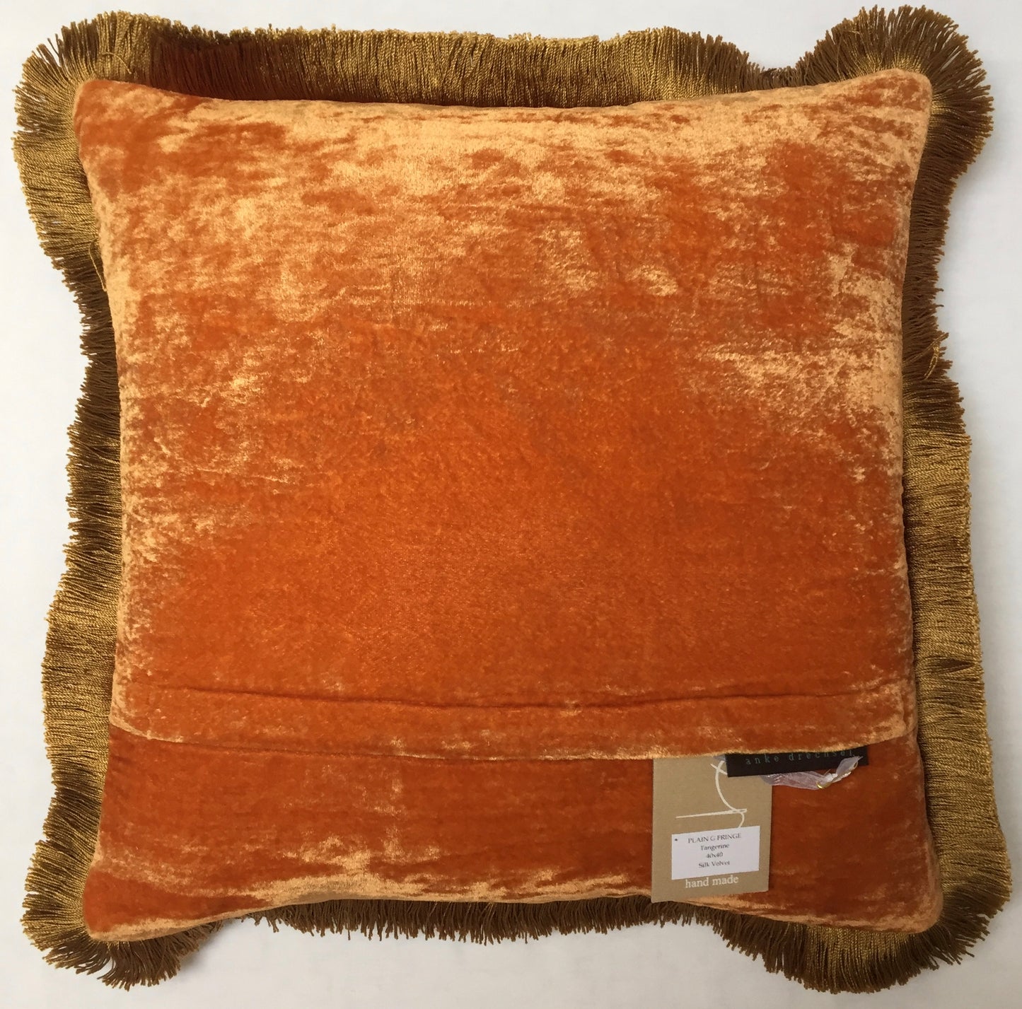 Anke Drechsel Kissen PLAIN Gold Franzen Tangerine Seiden Samt Orange