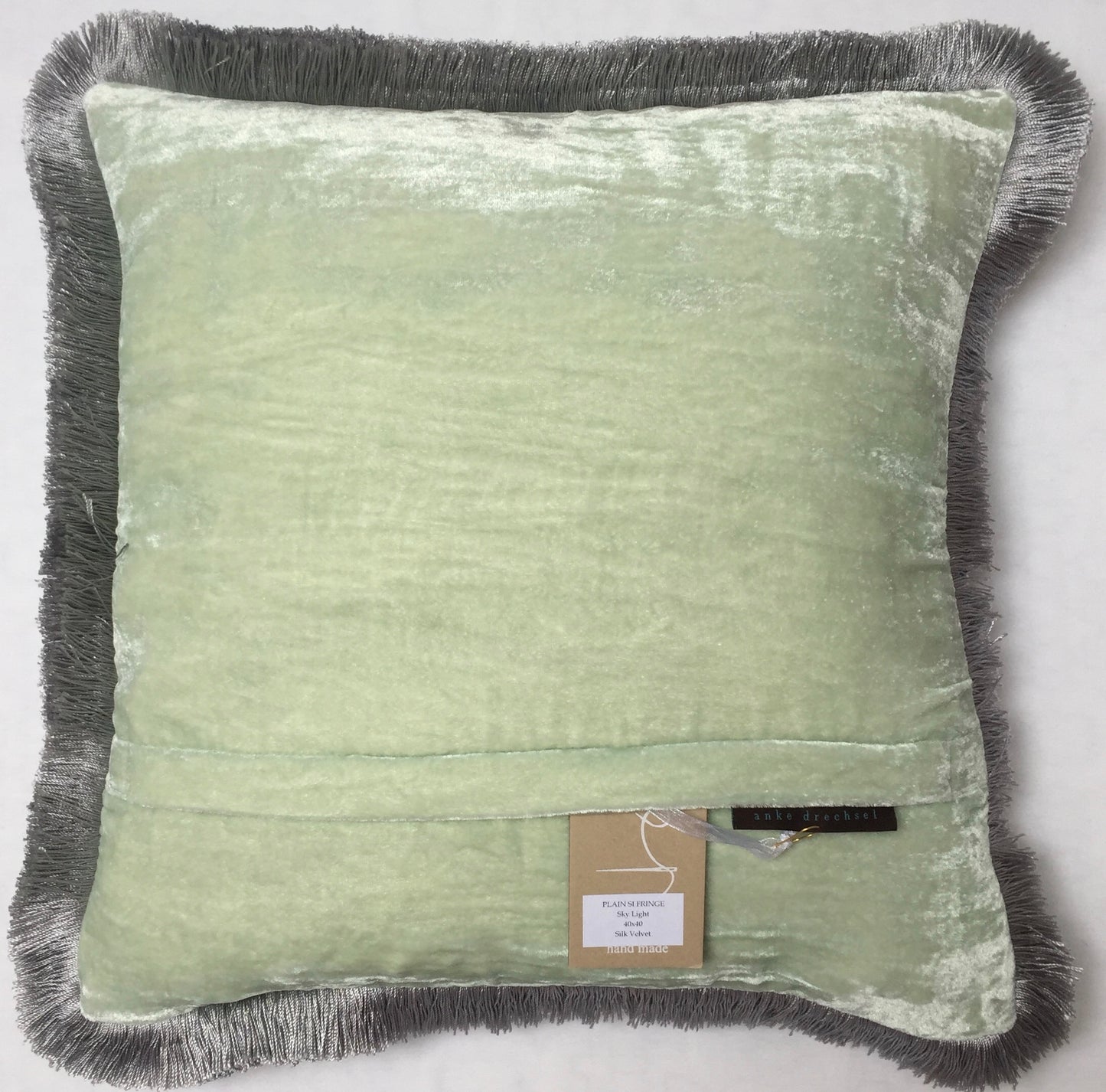 Anke Drechsel Kissen PLAIN Silber Franzen Sky Light Seiden Samt Apfel Grün Mint