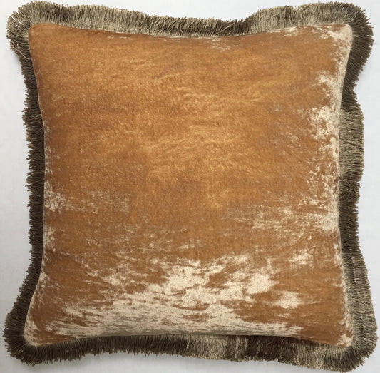 Anke Drechsel Kissen PLAIN Silber Franzen Taupe Seiden Samt Kamel Beige