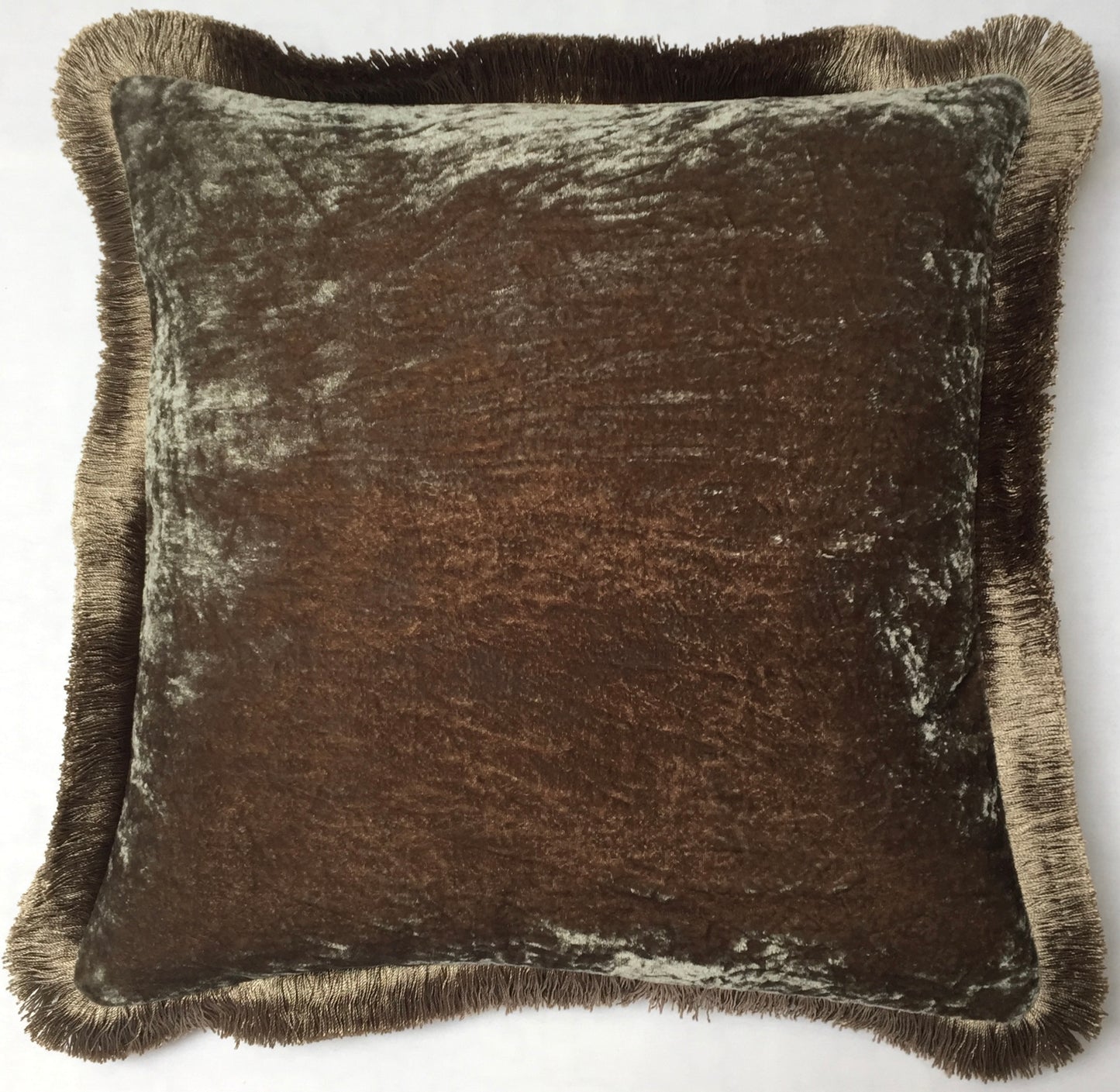 Anke Drechsel Kissen PLAIN Franzen New Grey Seiden Samt Braun