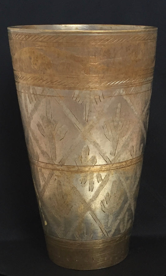 Messing Becher Alte Vase Gravur Handarbeit Gold Silber Stiftbecher