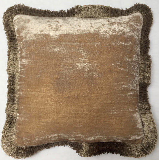 Anke Drechsel Kissen PLAIN Silber Franzen Platinum Seiden Samt Beige Nude