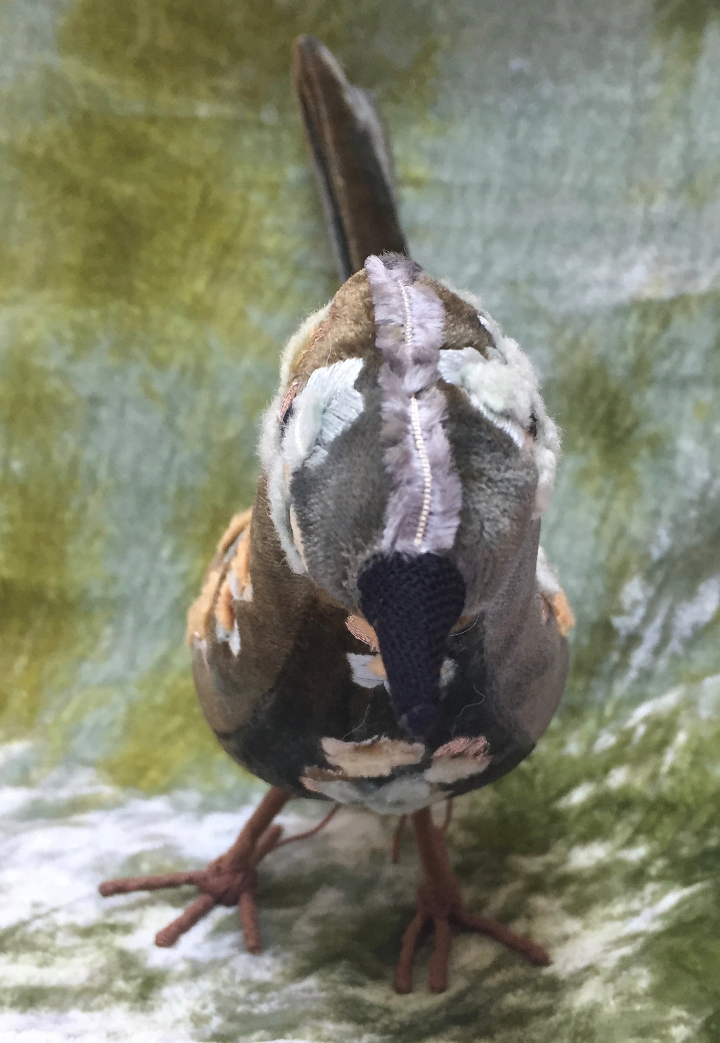 Anke Drechsel Steh Vogel Shaded Lake Bestickt Seiden Samt Blau Grün