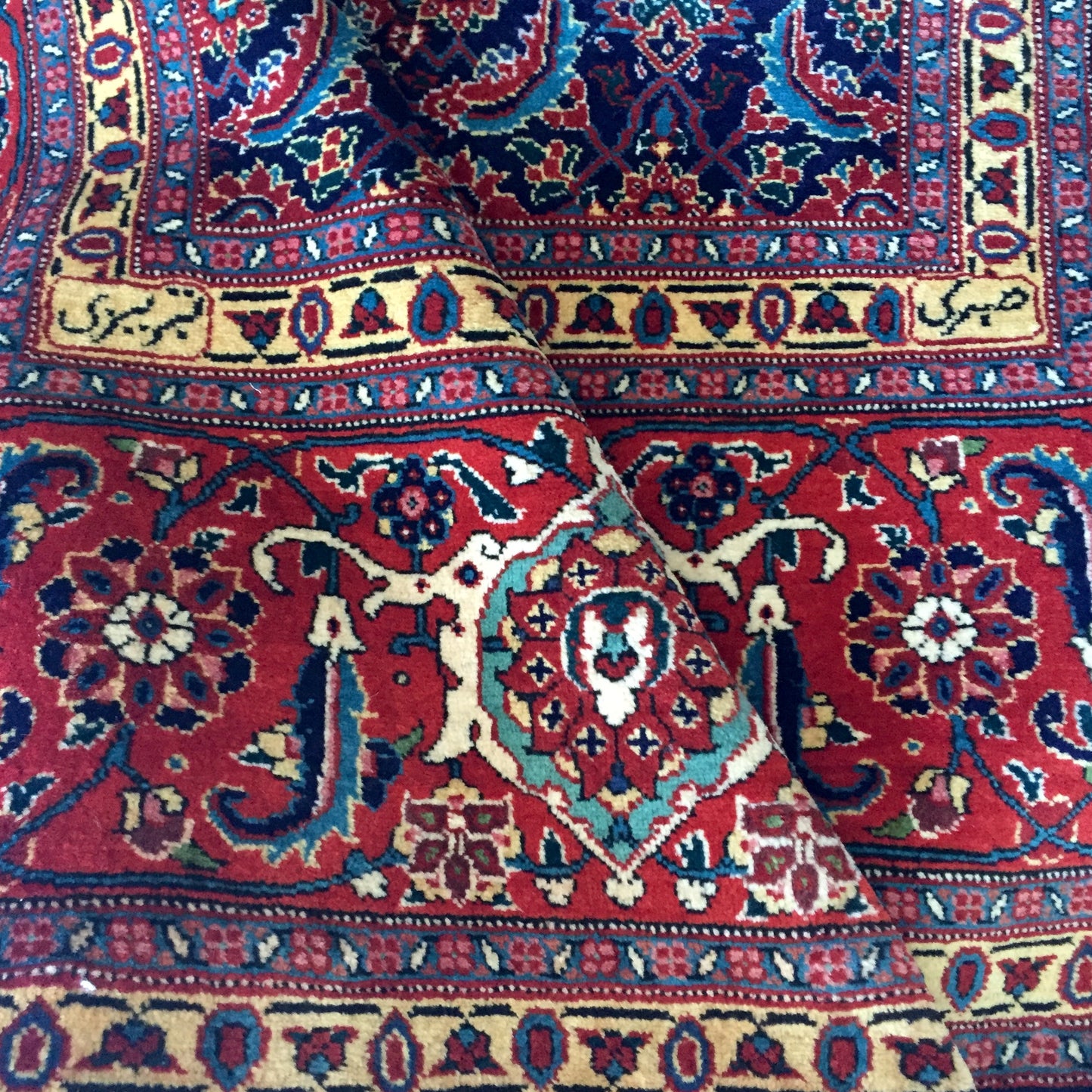 Teppich Alte Perser Tabriz Mahi Meister Handgeknöpft Rot Blau