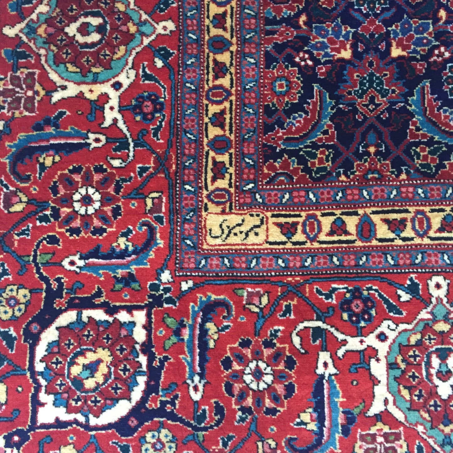 Teppich Alte Perser Tabriz Mahi Meister Handgeknöpft Rot Blau