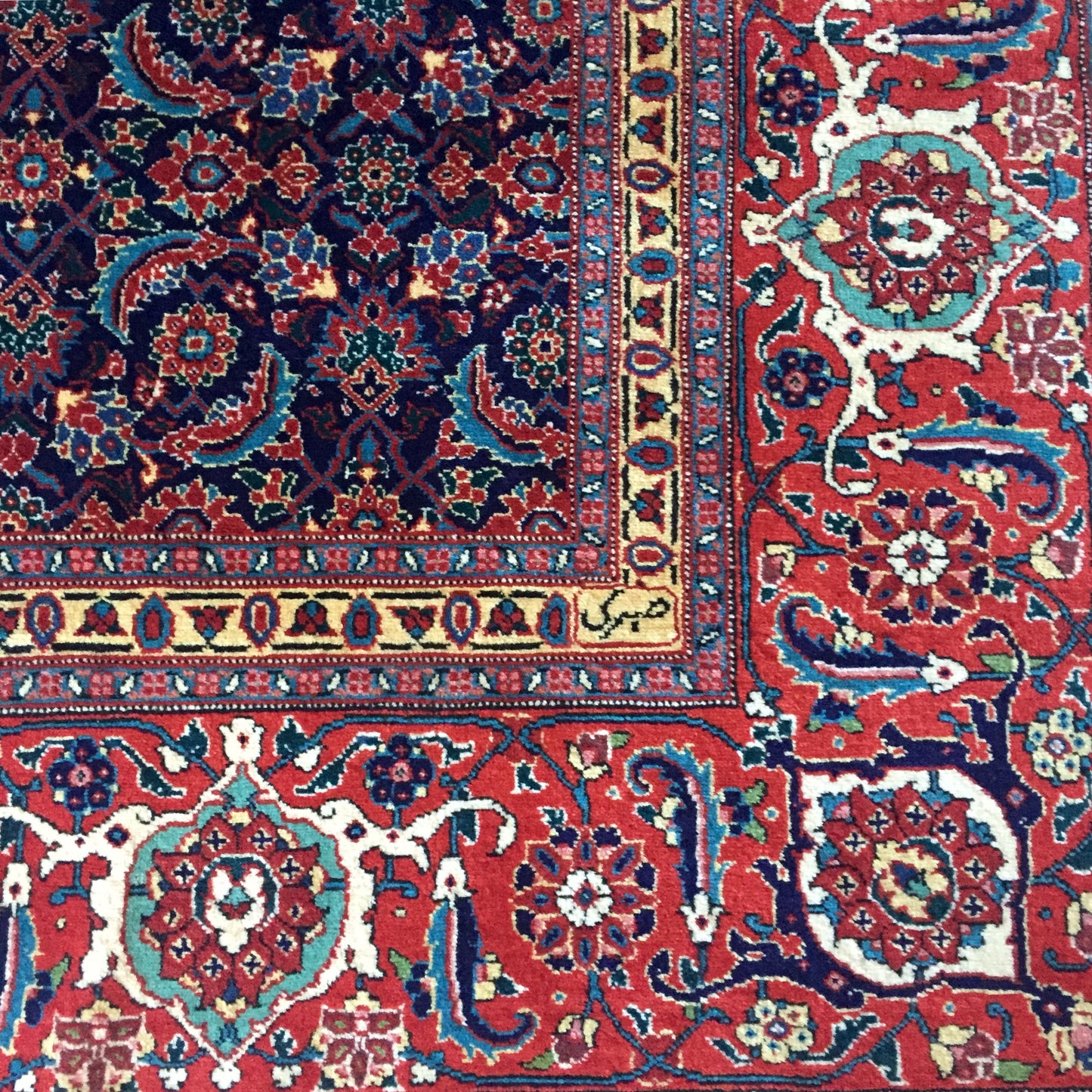 Teppich Alte Perser Tabriz Mahi Meister Handgeknöpft Rot Blau