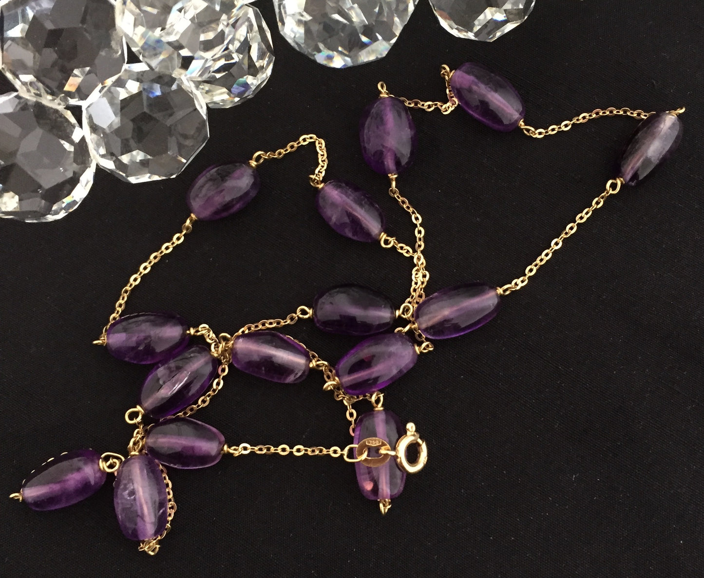 Kette Amethyst Alte Echt Schmuck Edelstein Perle Collier 750/18Kt Gold Lila