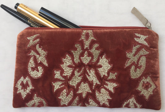 Anke Drechsel Zip Pouch Red Gold Bestickt Seiden Samt Kosmetiktasche Tasche Rot