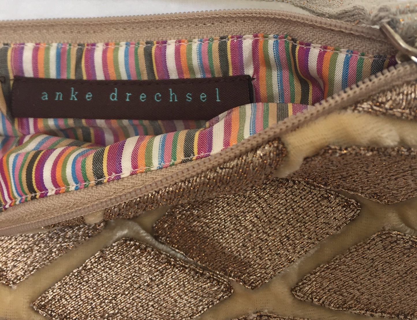 Anke Drechsel Zip Pouch Gold Bestickt Kosmetiktasche Seiden Samt Tasche