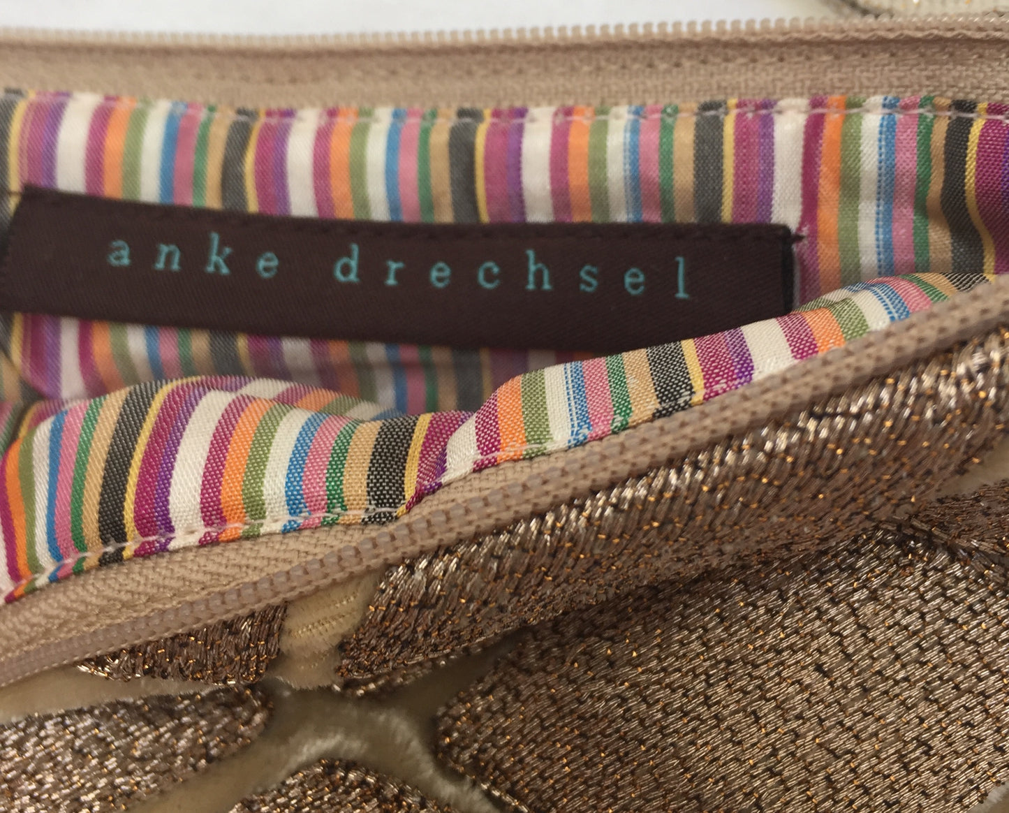 Anke Drechsel Zip Pouch Gold Bestickt Kosmetiktasche Seiden Samt Tasche