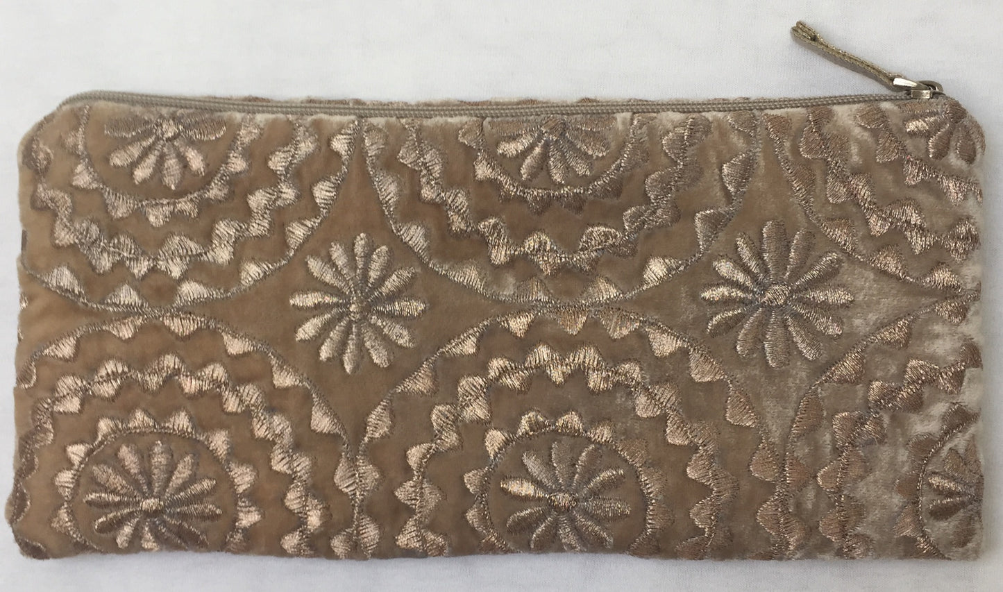 Anke Drechsel Zip Pouch Platinum Metallic Bestickt Seiden Samt Kosmetiktasche Tasche