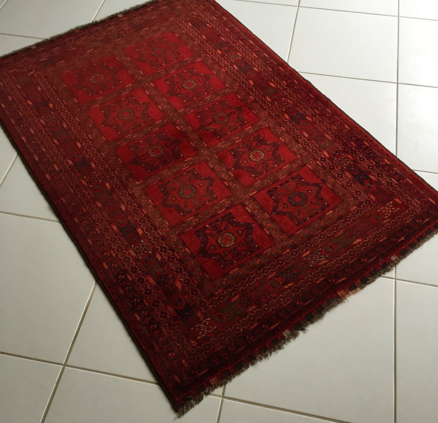 Teppich Afghan Kunduz Alte Turkmen Original Handgeknüpfte Orientteppich Rot