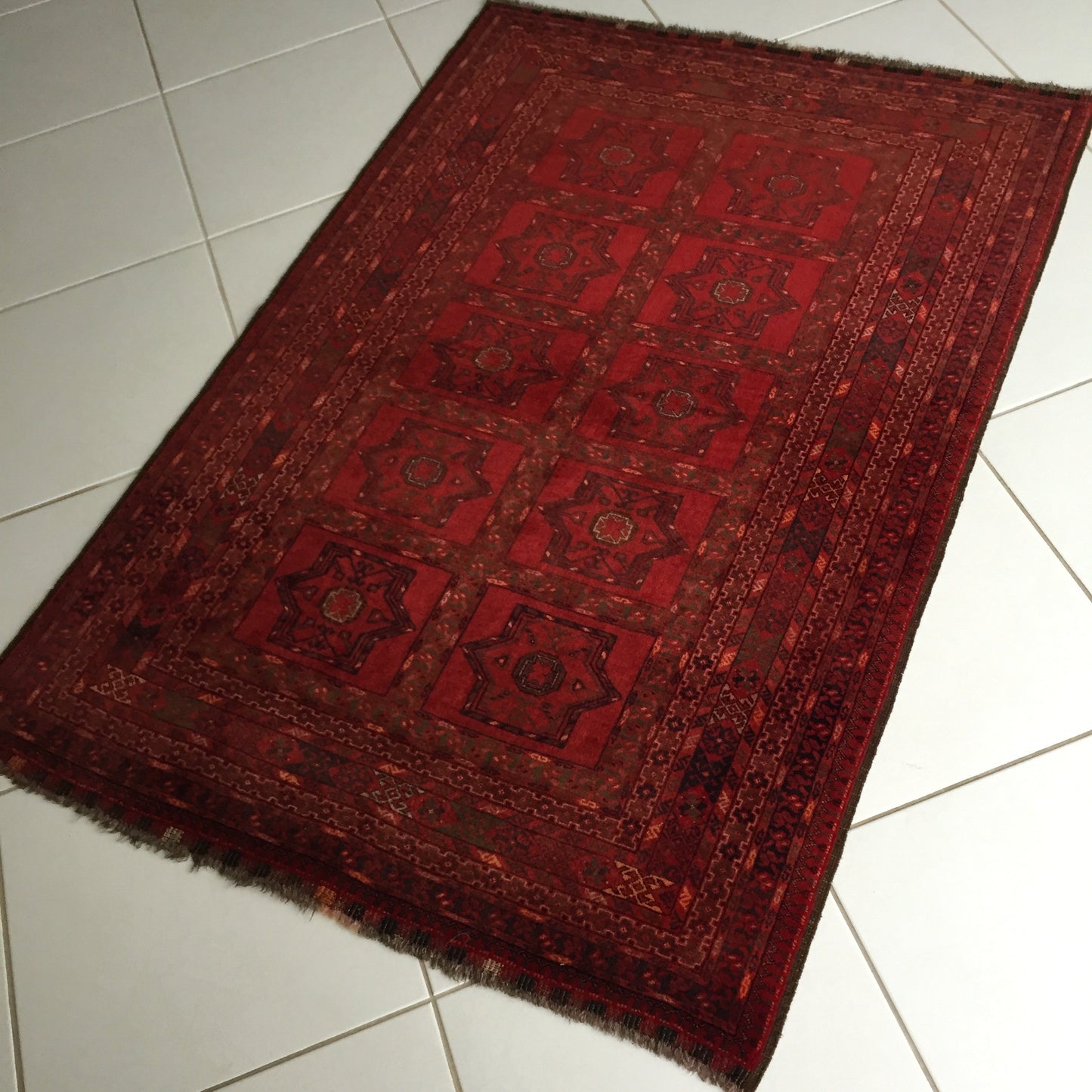 Teppich Afghan Kunduz Alte Turkmen Original Handgeknüpfte Orientteppich Rot
