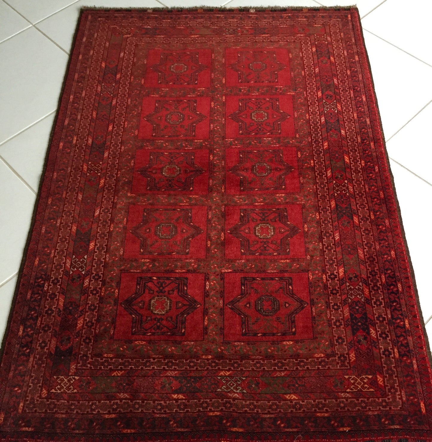 Teppich Afghan Kunduz Alte Turkmen Original Handgeknüpfte Orientteppich Rot